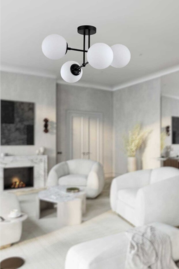 Kule 4'lü Siyah Modern Avize (beyaz Camlı) - 1