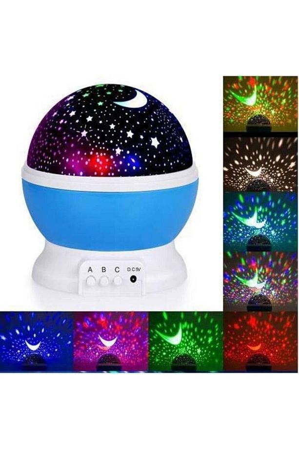 Dekoratif Çocuk Odası Gece Lambası Led Projeksiyon Gece Lambası Dönen Ay Yıldız Led Mavi - 1
