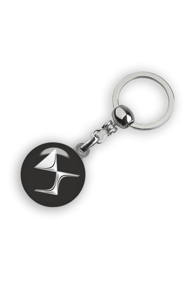 Ds (citroen Ds) Logo and Written Drop Printed Round Keychain.black-chrome Color - 1