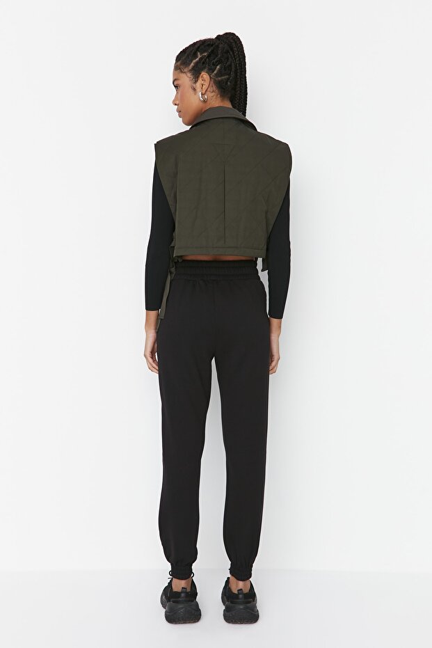 Black Basic Jogger Hrubé fleecové pletené tepláky TWOAW21EA0010 - 7