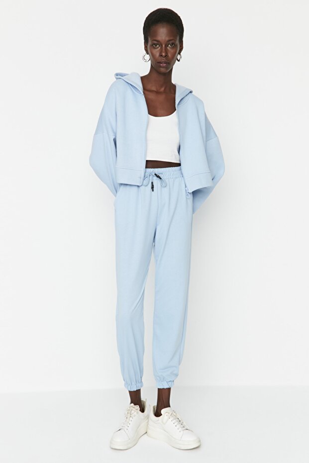 Hellblaue Basic Jogger-Strick-Jogginghose mit Taschen - 2