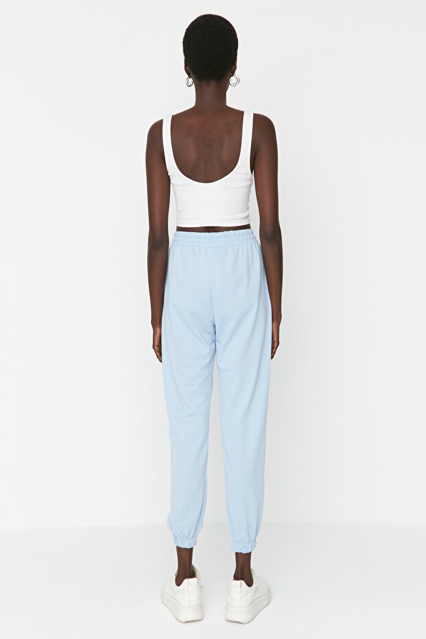 Hellblaue Basic Jogger-Strick-Jogginghose mit Taschen - 5