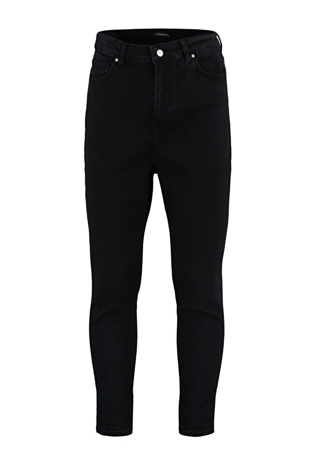 Siyah Yüksek Bel Dar Paça Esnek Skinny Büyük Beden Jeans TBBAW23CJ00032 - 7