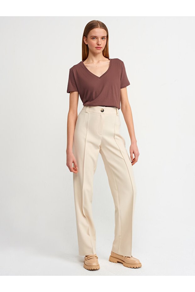 3470 V Yaka Basic T-shirt-k.kahve - 4