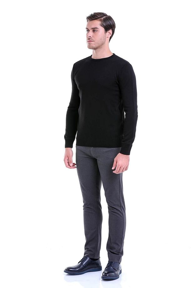 Erkek Siyah Regular Fit Düz Bisiklet Yaka Triko Kazak - 2