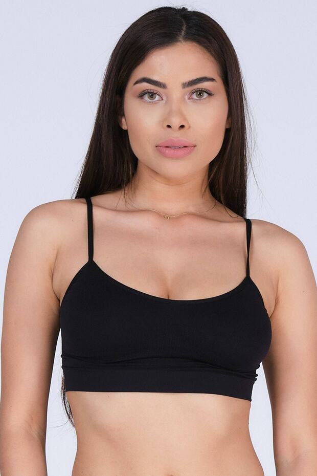 Seamless Thin Strap Sports Bra Black New Season (1 Piece Economical)