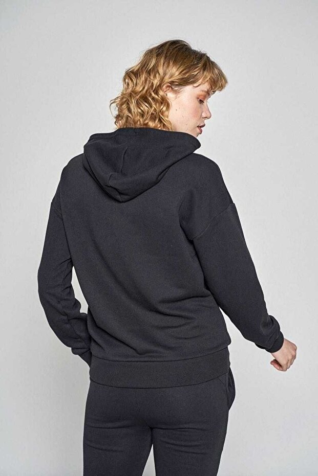 Kadın Siyah Damı Sweatshirt - 3