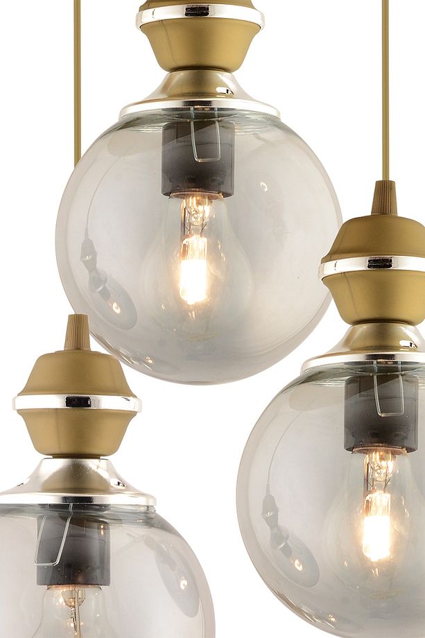 Berru 3 Lü Tepsi Eskitme Krom Yaldızlı Modern Glop Camlı Avize - 4