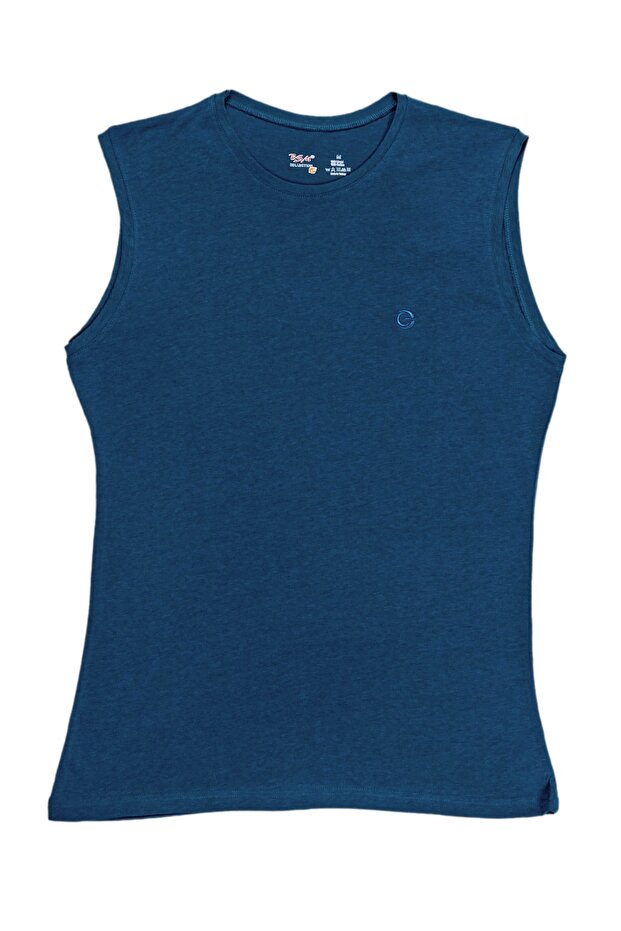 Men's Navy Blue Modal Cotton Crew Neck Sleeveless T-shirt