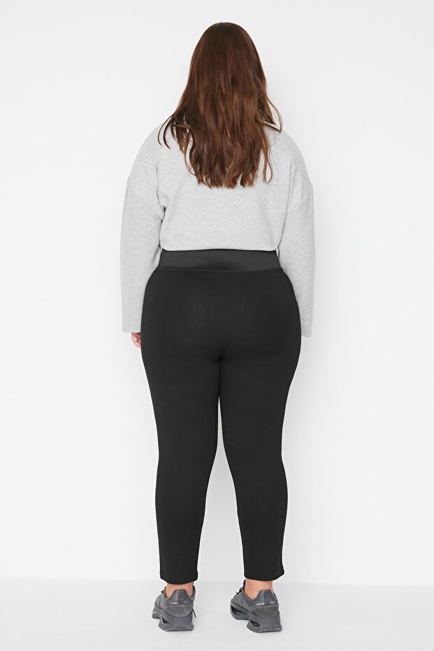 Siyah Beli Lastikli Skinny Örme Büyük Beden Pantolon TBBAW23AR00023 - 15