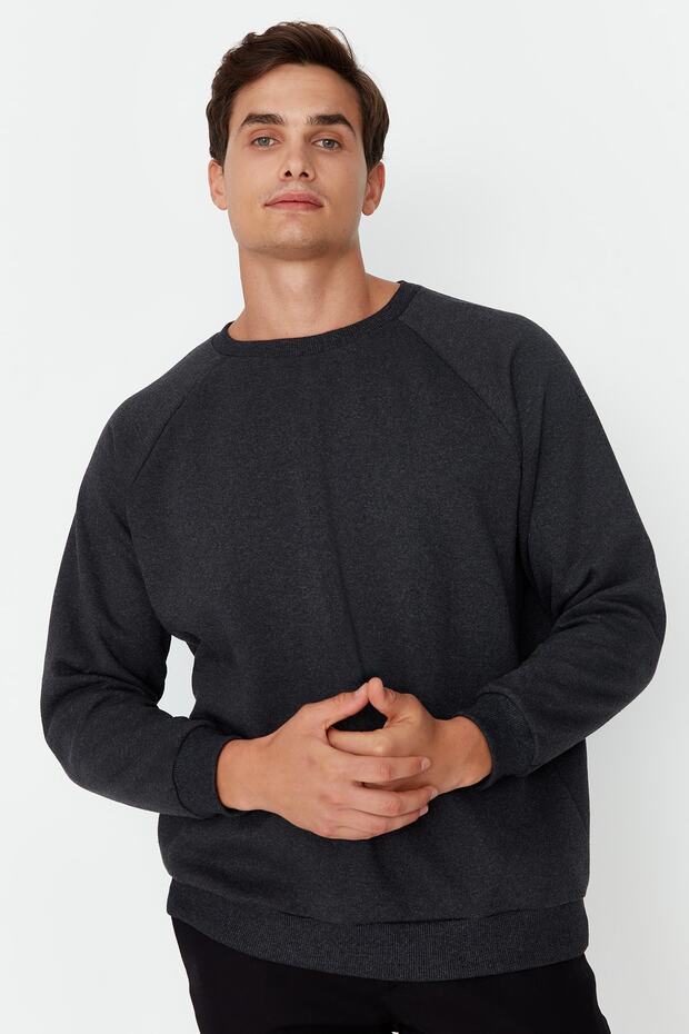 Antrasit Oversize/Geniş Kesim Fit İçi Polar/Sıcak Tutan Sweatshirt TMNAW23SW00190 - 8