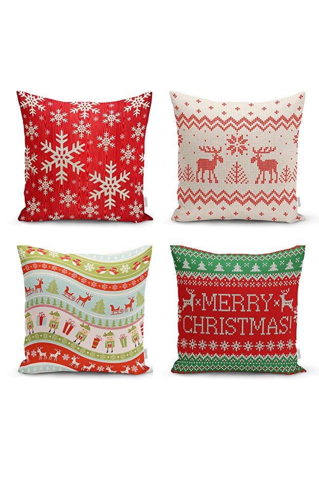 Merry Christmas Themed Concept 4-Piece Pillow Cushion Cover
