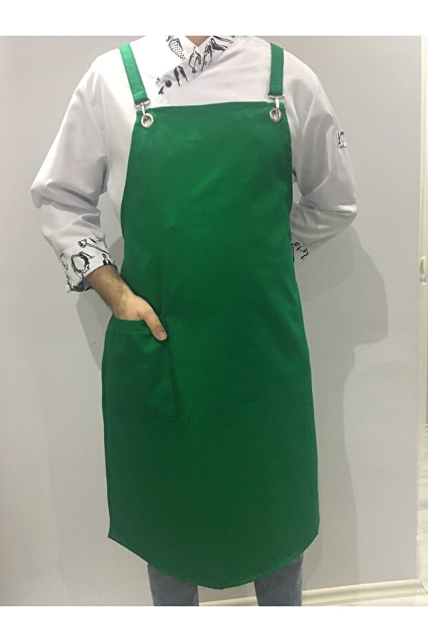 Halterneck Kitchen Apron Master Chef Barista Apron Cafe Restaurant Chef Waiter Cook (Green)
