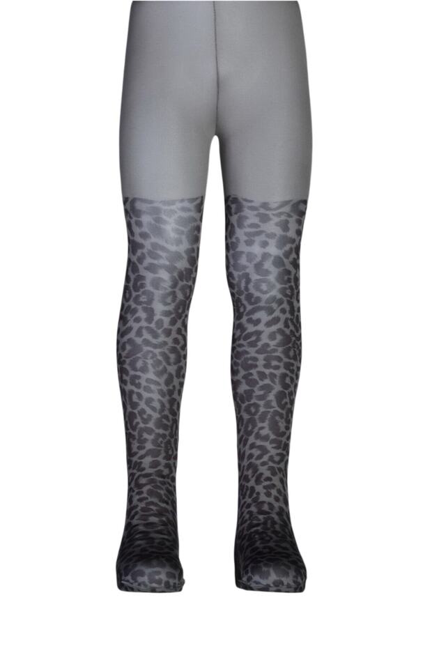 Devojčice sive Sa leopard dezenom najlonke - 1