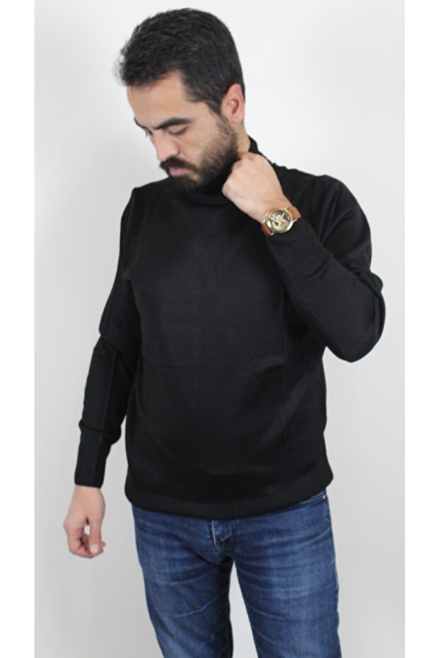 Men's Fine Wool Half Turtleneck Sweater Black
