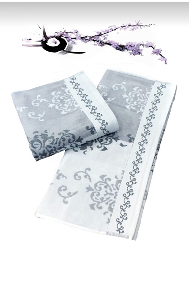 2 Pieces Emily Velvet Hand and Face Towel Gray 100% Cotton