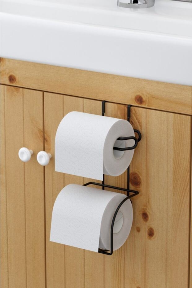 Hanging Refillable Toilet Paper Holder for Cabinet Door Matte Black Sf282