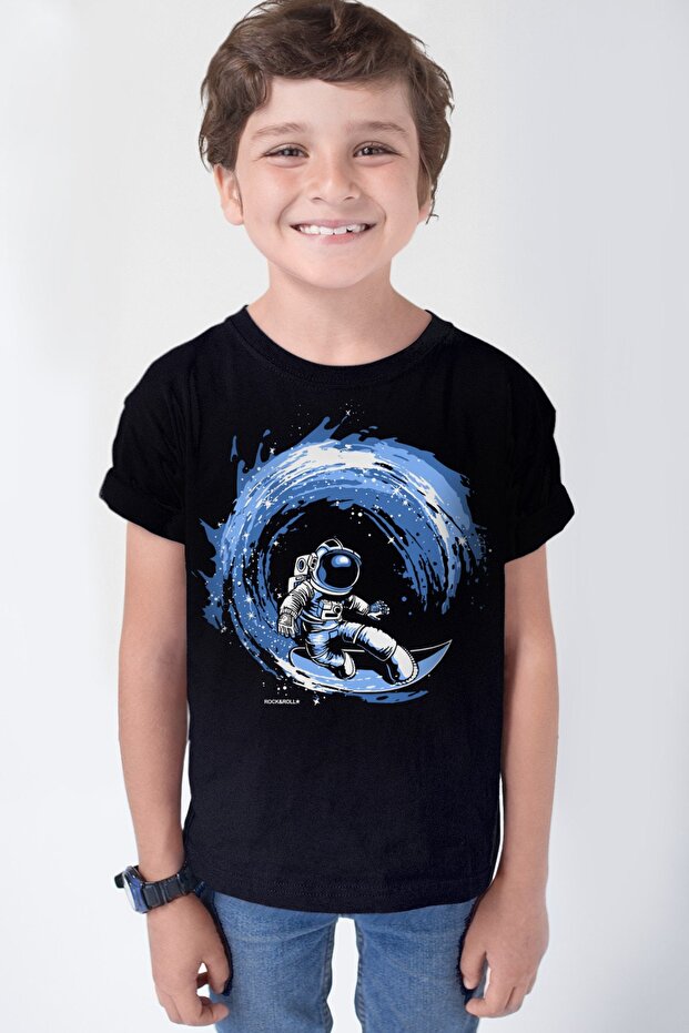 Boy's Black Galactic Surfer Short Sleeve T-shirt