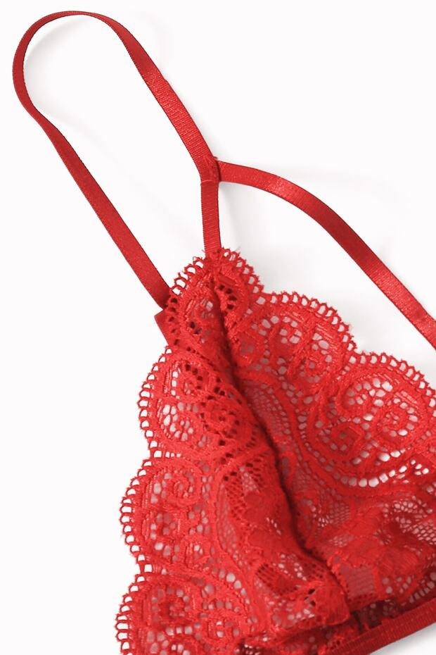 Kadın Kırmızı Dantel Sütyen Külot Takımı - 3