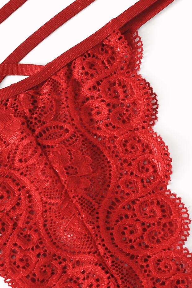 Kadın Kırmızı Dantel Sütyen Külot Takımı - 4