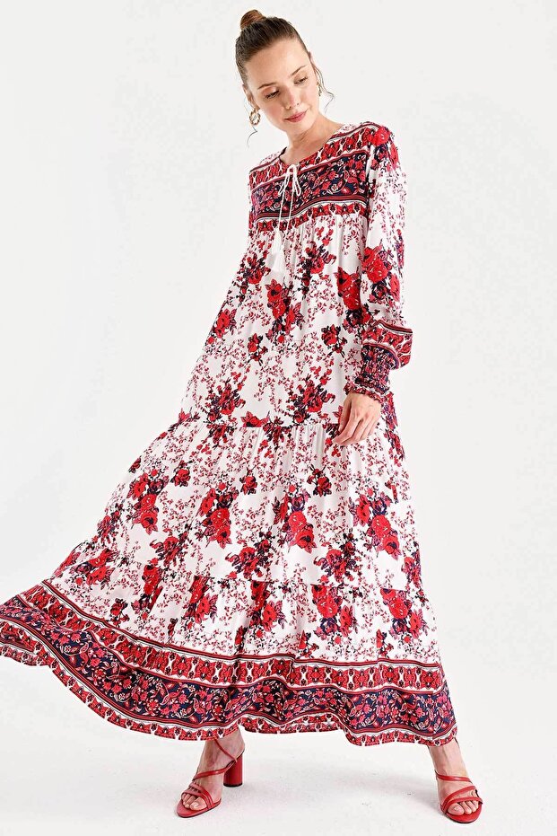 1947 FLORAL PATTERNED DRESS WITH PACKED SLEEVE ROBEL