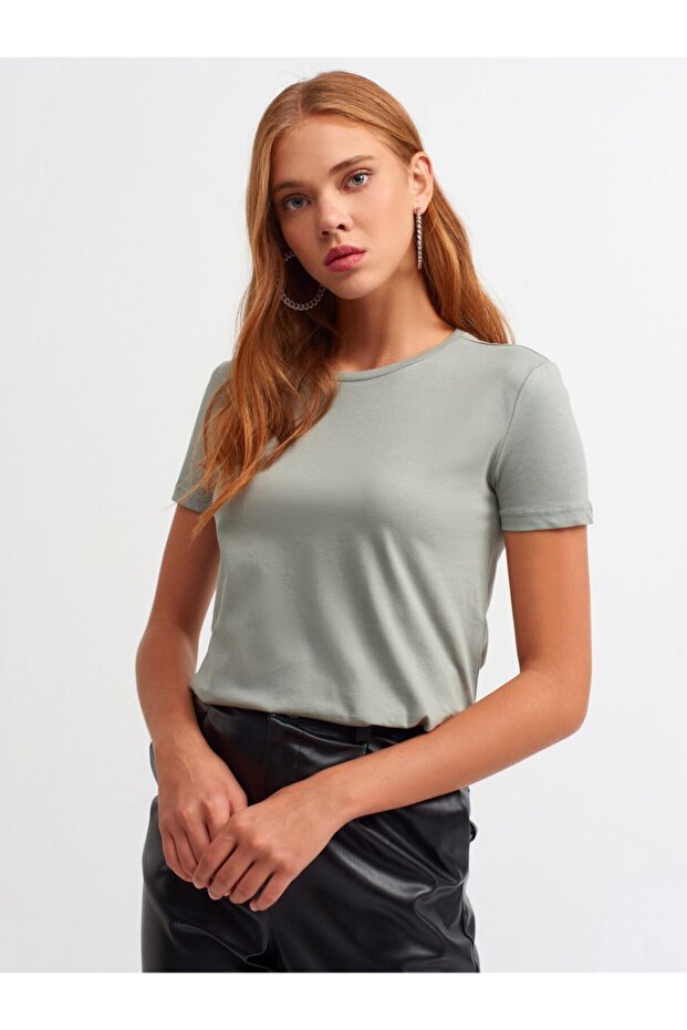 3471 Bisiklet Yaka Basic T-shirt-çağla - 1