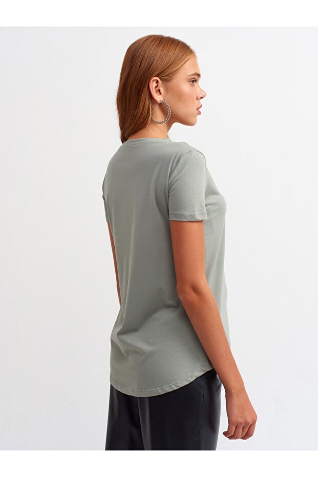 3471 Bisiklet Yaka Basic T-shirt-çağla - 3