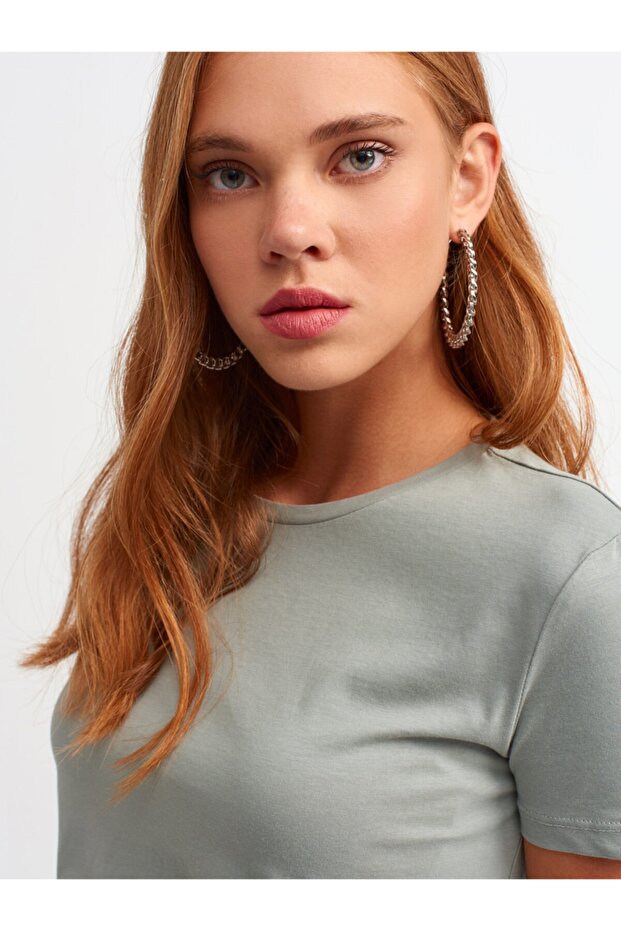 3471 Bisiklet Yaka Basic T-shirt-çağla - 4