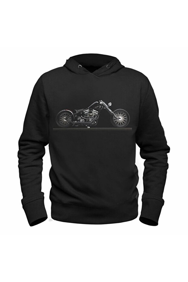 Motorcycle Rider Design Printed Children's Black Sweatshirt