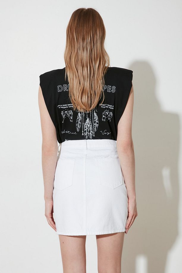 Beyaz Basic Yüksek Bel Mini Denim Etek TWOSS20ET0492 - 4