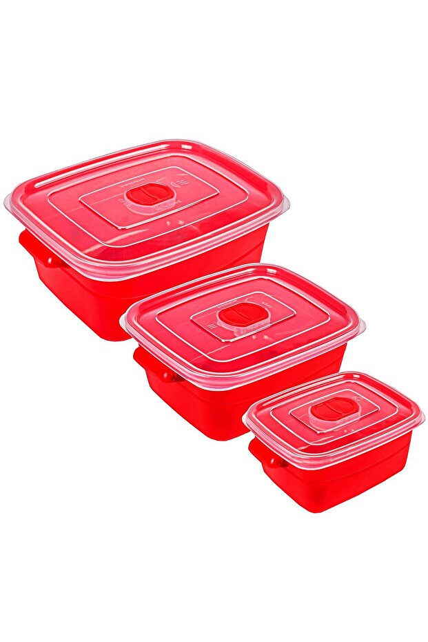 Set of 3 Rectangular Storage Containers and Microwave Pots Red - 2