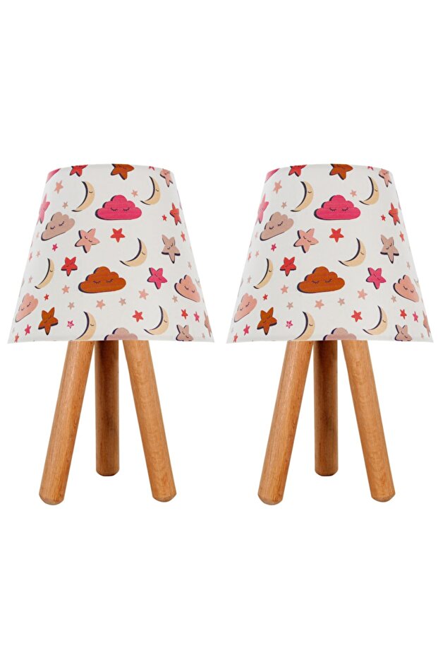 Üç Ayaklı Ahşap Abajur 2'li Set - 1