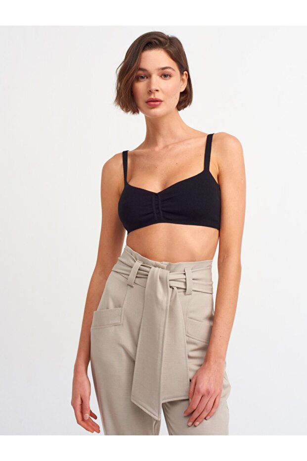 Woman's Black Front Drawstring Suspender Bustier