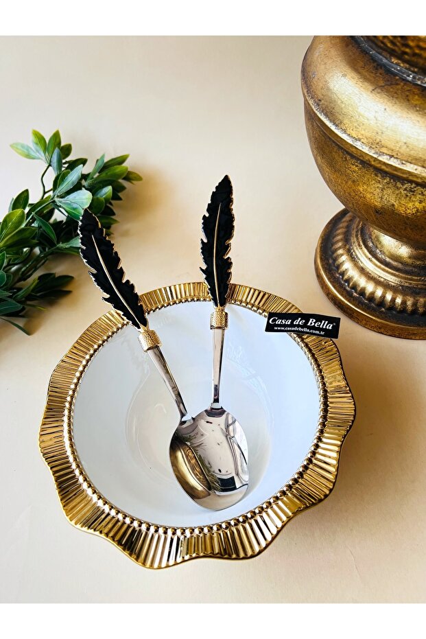 2 Piece Feather Patterned Salad Serving Set - 1