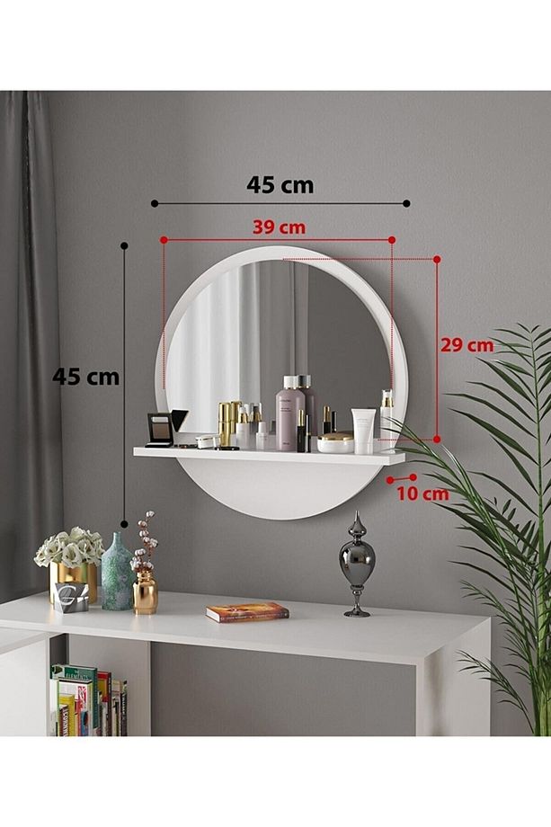 Yuvarlak Raflı Ayna 45cm Dresuar Hol Koridor Salon Banyo Wc Ofis Çocuk Yatak Odası - 5