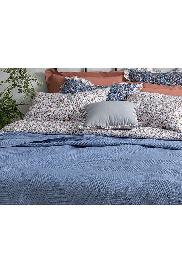 Modern Motion Tek Kişilik Çift Taraflı Yatak Örtüsü 160x220 Cm Mavi - 2