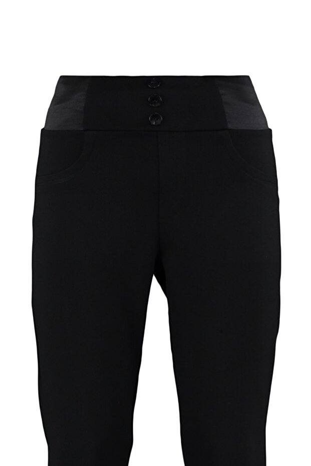 Siyah Beli Lastikli Skinny Örme Büyük Beden Pantolon TBBAW23AR00023 - 18