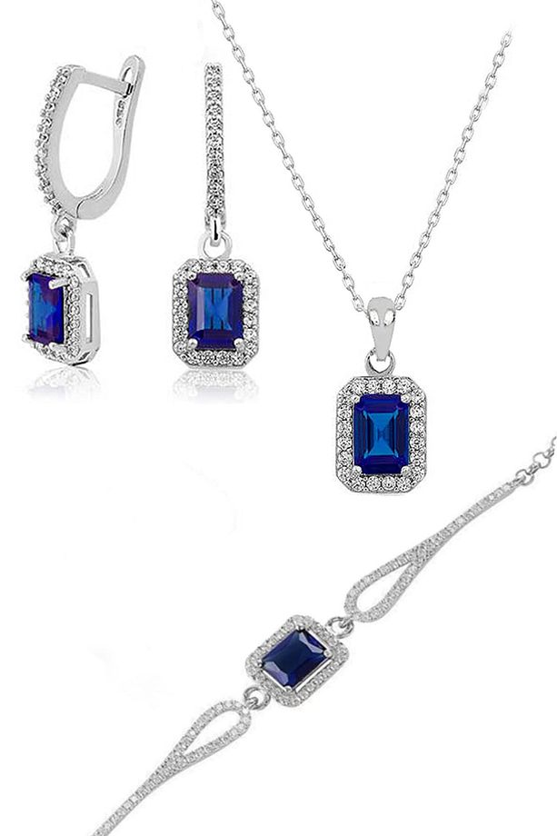 Baget Taşlı Kolye Küpe Bileklik Set - 1