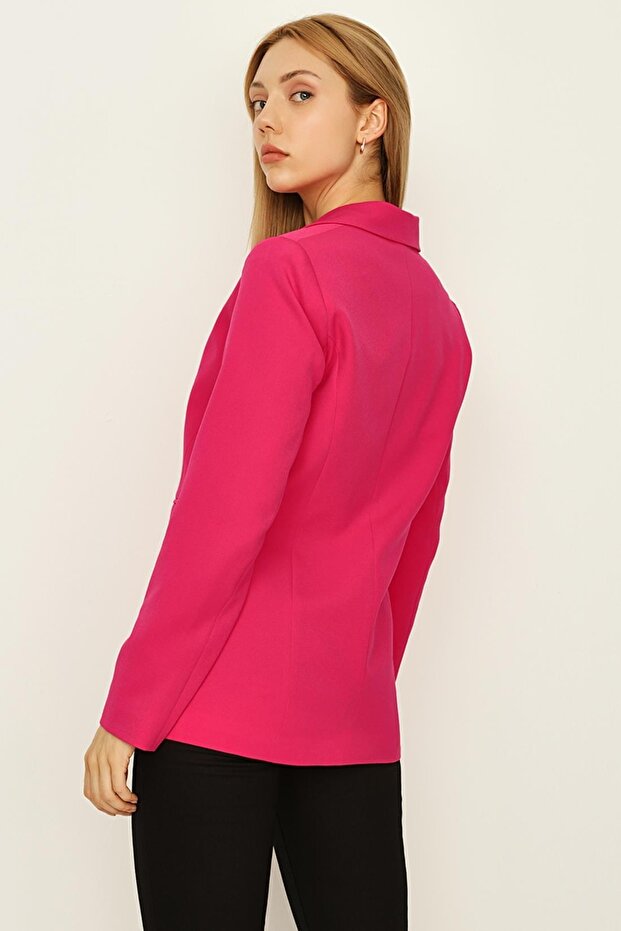 Kadın Pembe Tek Düğmeli Blazer Ceket - 6