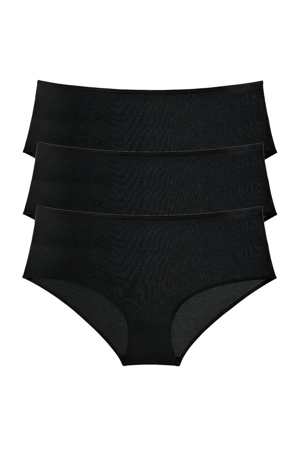 3 Pieces Women's High Waist Bato Panties Black (With Earphones as a Gift)