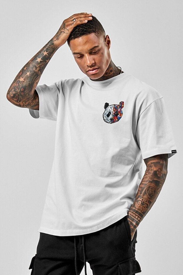 Oversize Panda Printed White Tshirt - 1