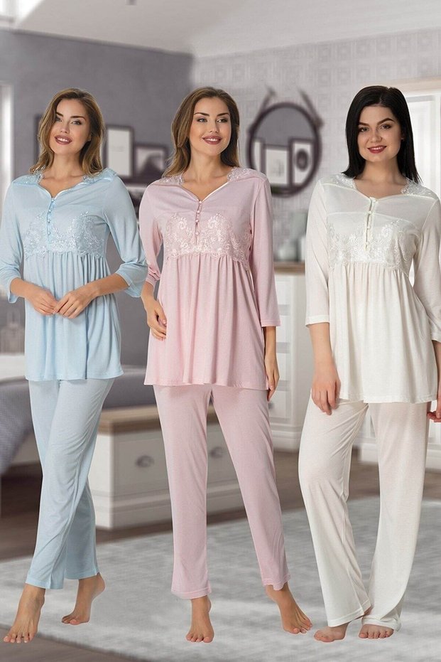 Effortt Women's Ecru Lace Maternity Pajama Set