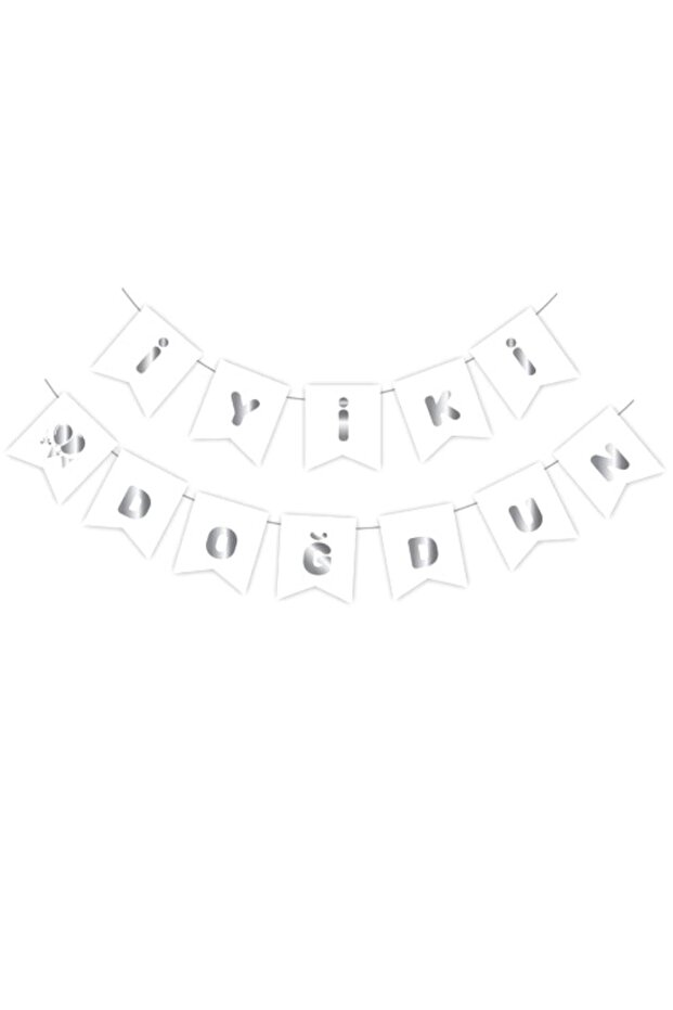 Silver on White Happy Birthday Gilt Letter Banner