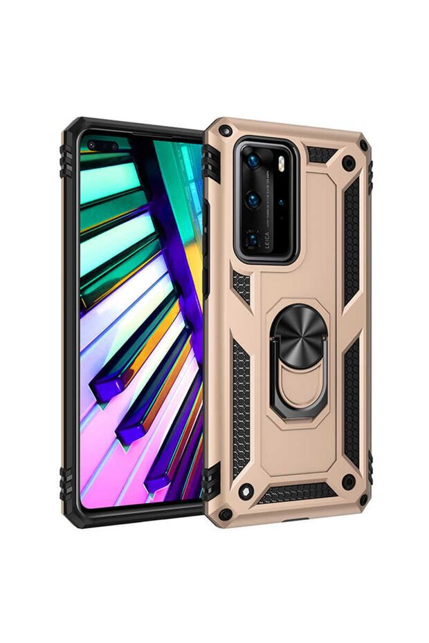Huawei P40 Pro Case Armored Tank Cover with Magnet Stand Gold