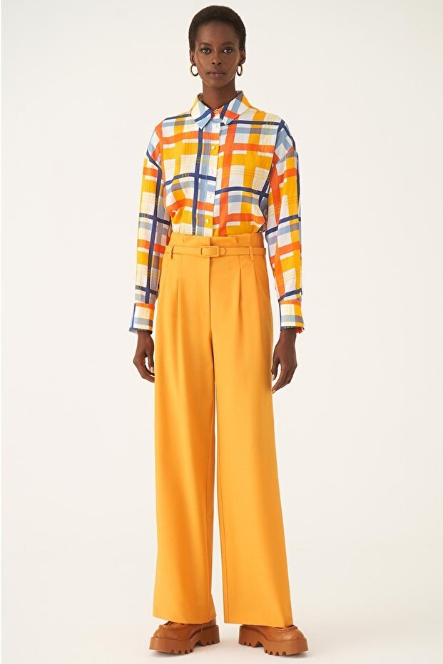 Edvin Comfortable Fit Long Length High Waist Tangerine Color Women's Trousers