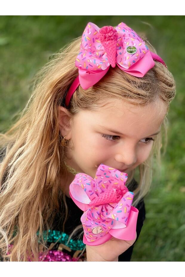 Luxury Design Candy Pompom Ice Cream Bow Crown Buckle Set Fuchsia Pink
