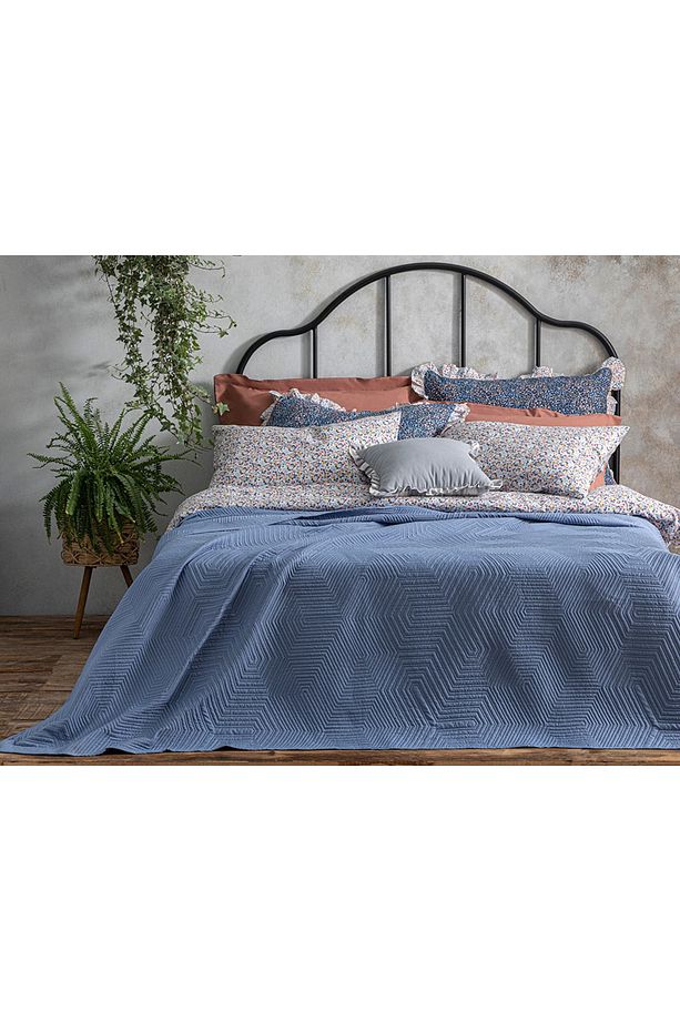 Modern Motion Tek Kişilik Çift Taraflı Yatak Örtüsü 160x220 Cm Mavi - 1