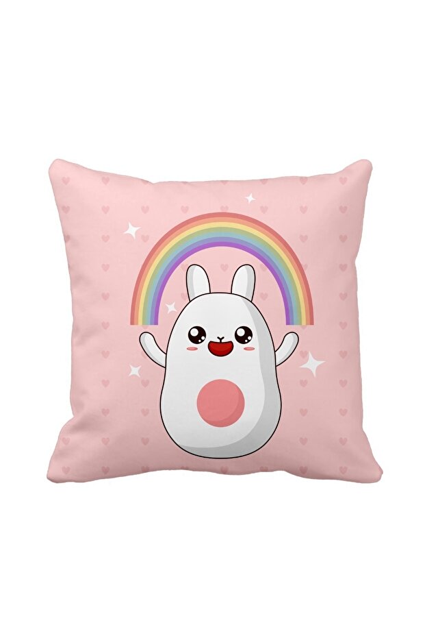 Single Throw Pillow Cover with Rainbow Pattern Printed on One Side