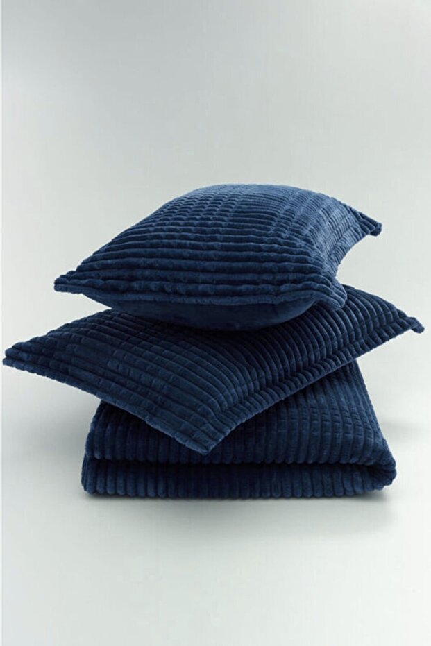 Modern Line 3 Piece Blanket Set - Navy Blue