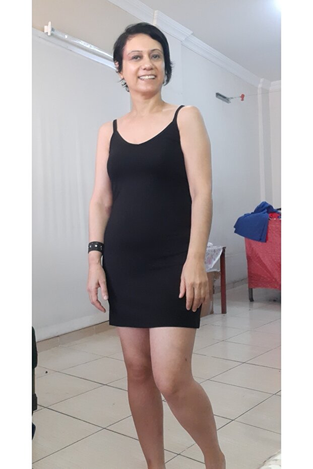 V-Neck Black Combed Cotton Viscose Mini Pencil Dress